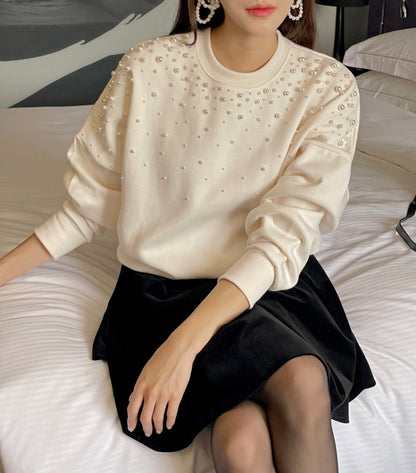 圓領釘珠長袖衛衣