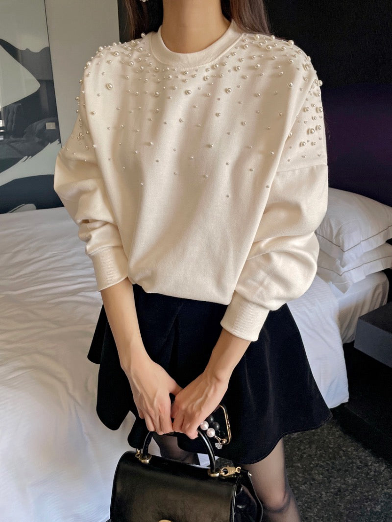 圓領釘珠長袖衛衣