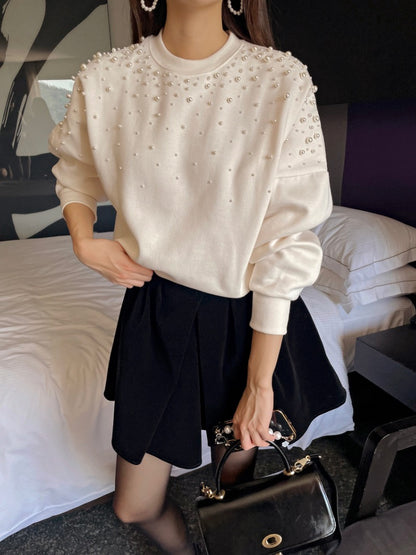 圓領釘珠長袖衛衣