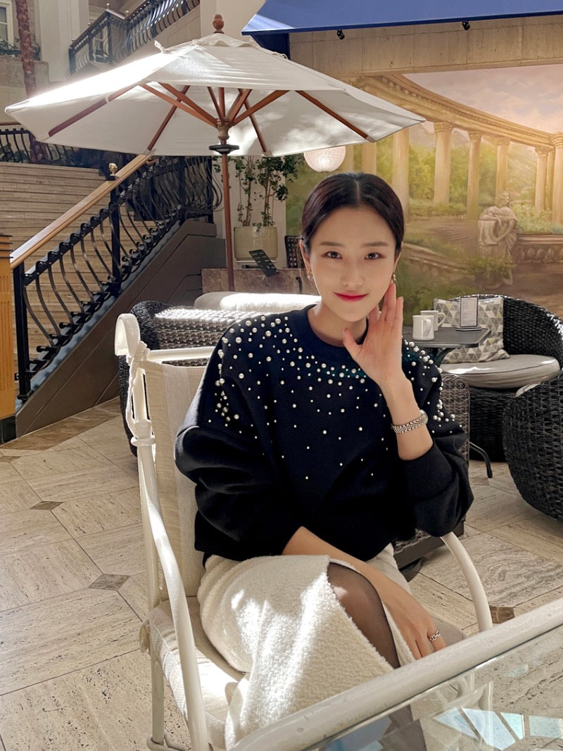 圓領釘珠長袖衛衣