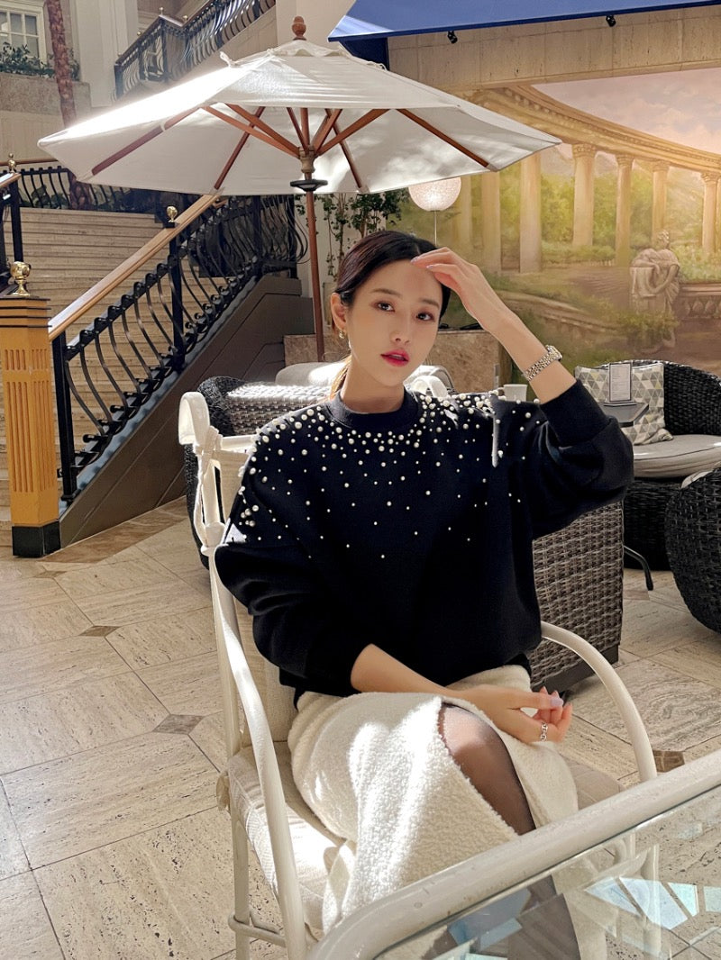 圓領釘珠長袖衛衣