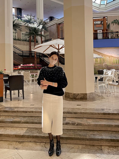 圓領釘珠長袖衛衣