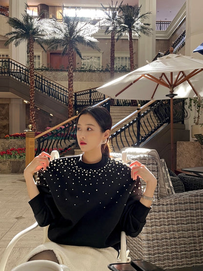 圓領釘珠長袖衛衣