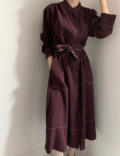 明顯綁帶風衣式連身裙