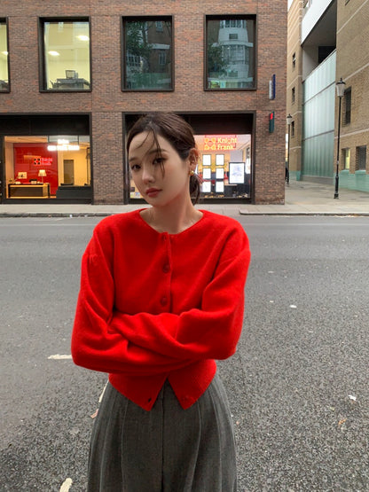 圓領單排扣長袖針織開衫