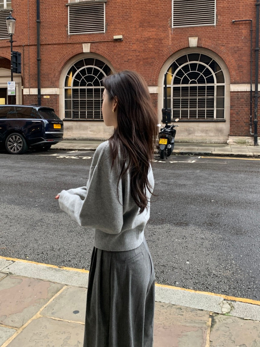 圓領單排扣長袖針織開衫