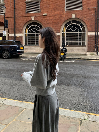 圓領單排扣長袖針織開衫