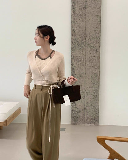 Halter Neck Spliced Layered Tie-Knit Top