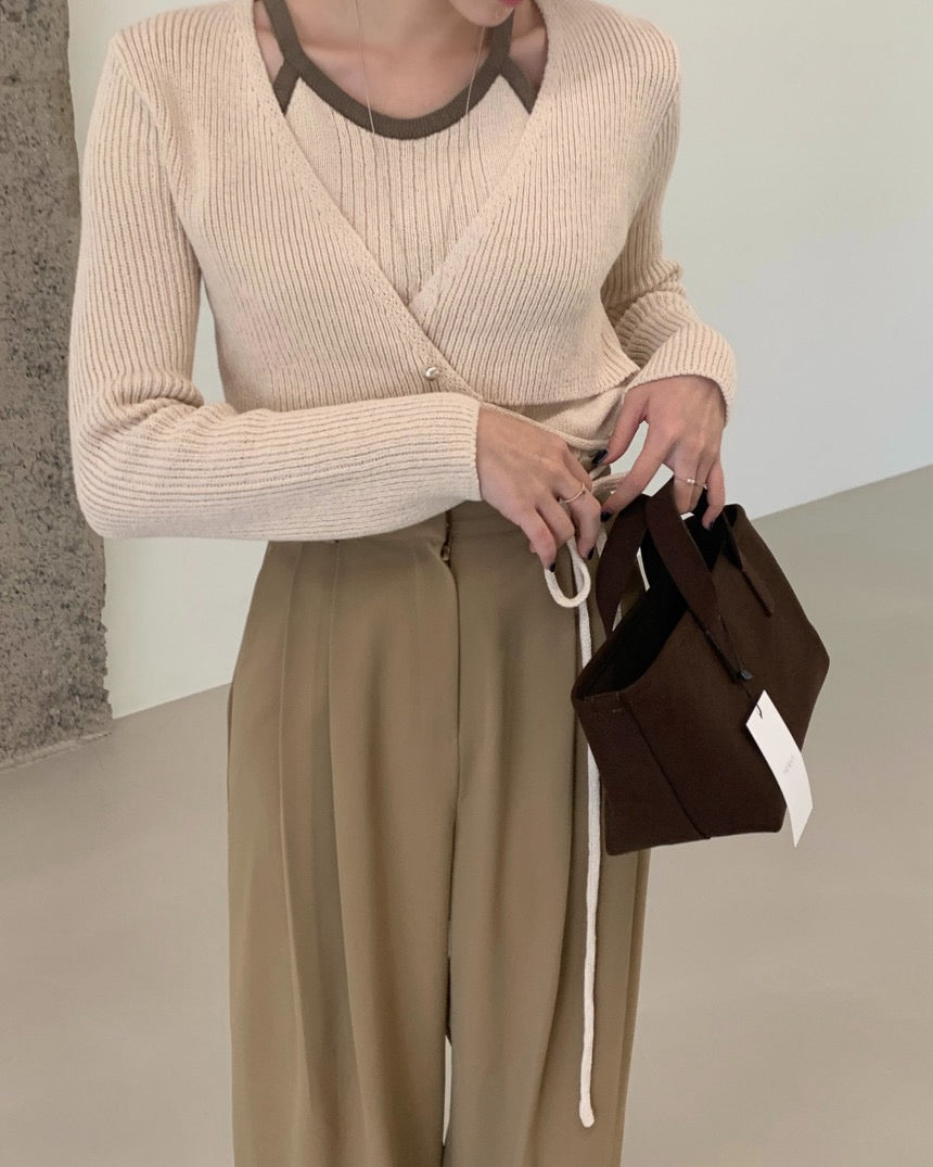 Halter Neck Spliced Layered Tie-Knit Top