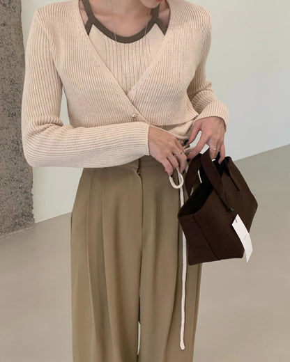 Halter Neck Spliced Layered Tie-Knit Top