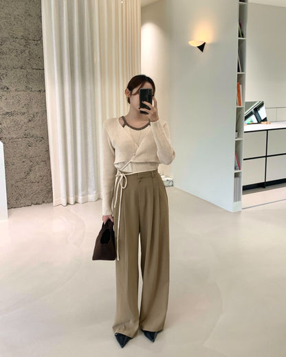 Halter Neck Spliced Layered Tie-Knit Top