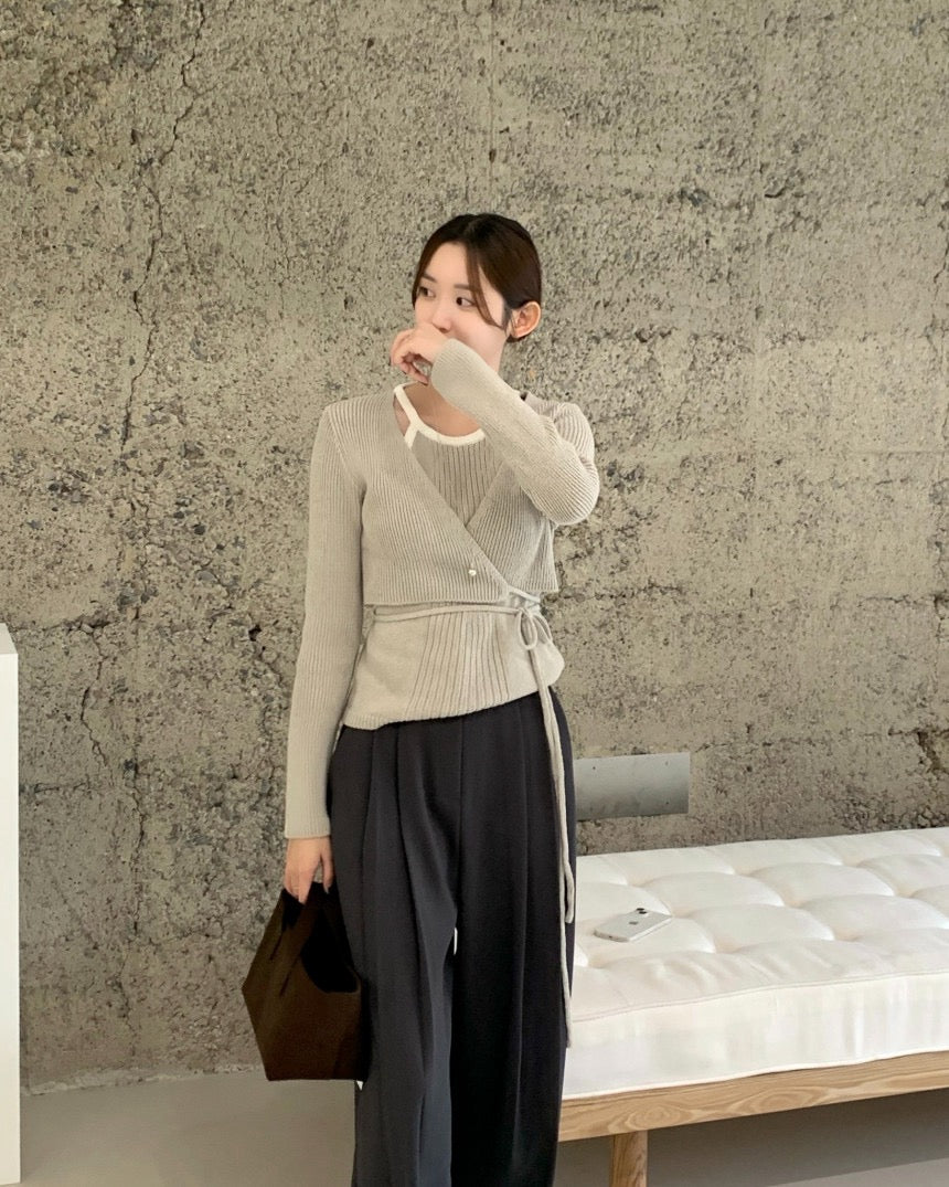 Halter Neck Spliced Layered Tie-Knit Top