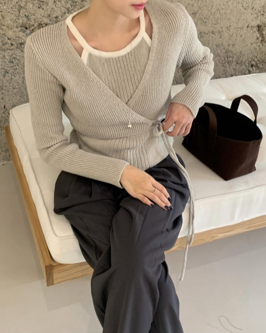 Halter Neck Spliced Layered Tie-Knit Top