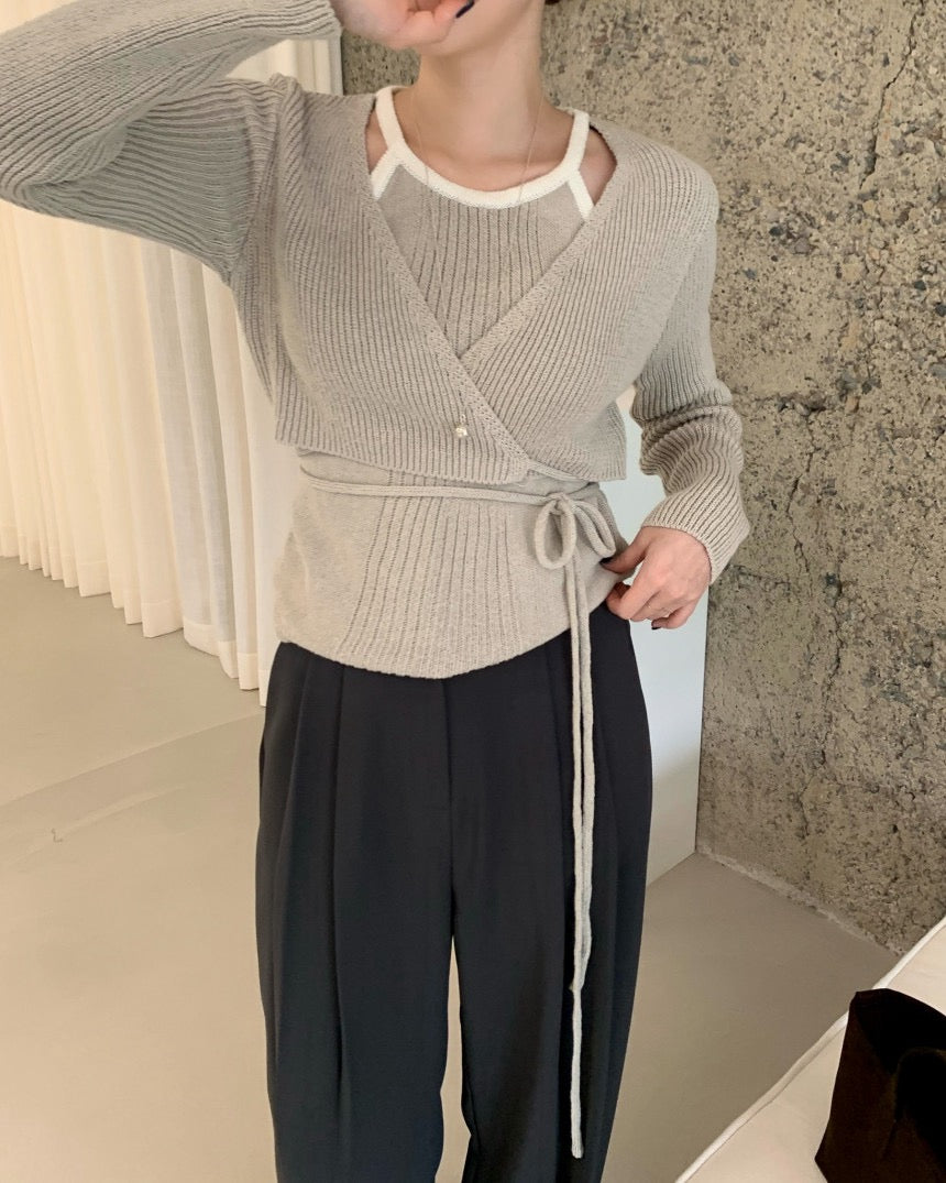 Halter Neck Spliced Layered Tie-Knit Top