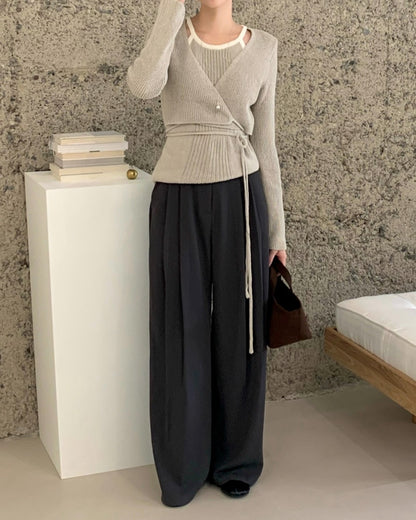 Halter Neck Spliced Layered Tie-Knit Top