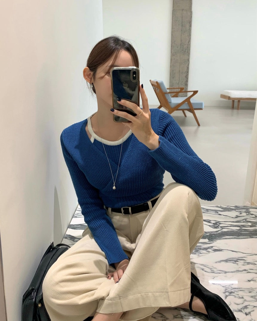 Halter Neck Spliced Layered Tie-Knit Top