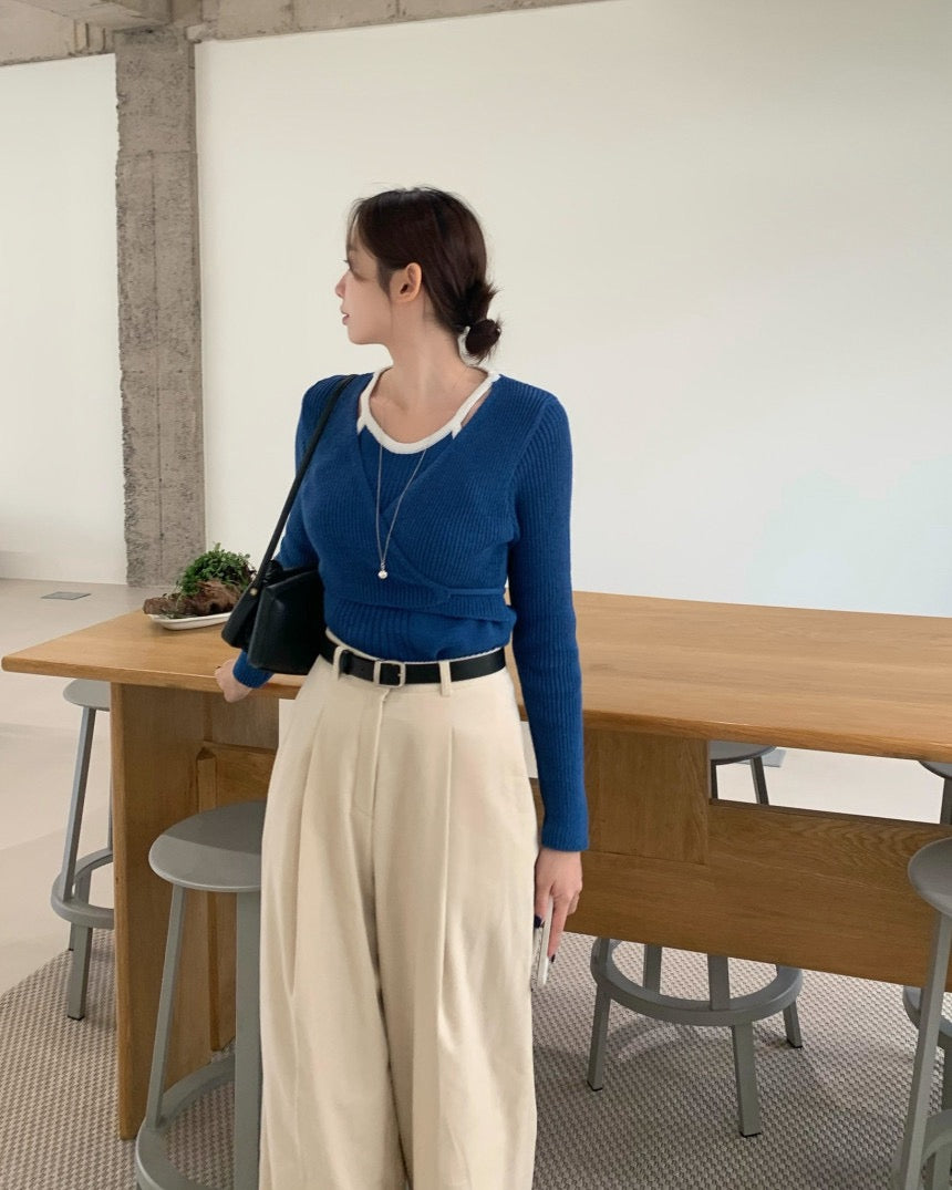 Halter Neck Spliced Layered Tie-Knit Top