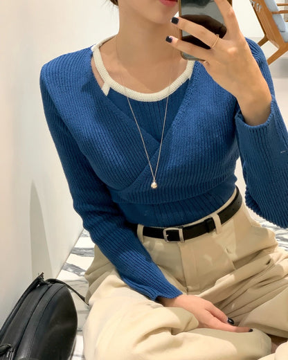 Halter Neck Spliced Layered Tie-Knit Top