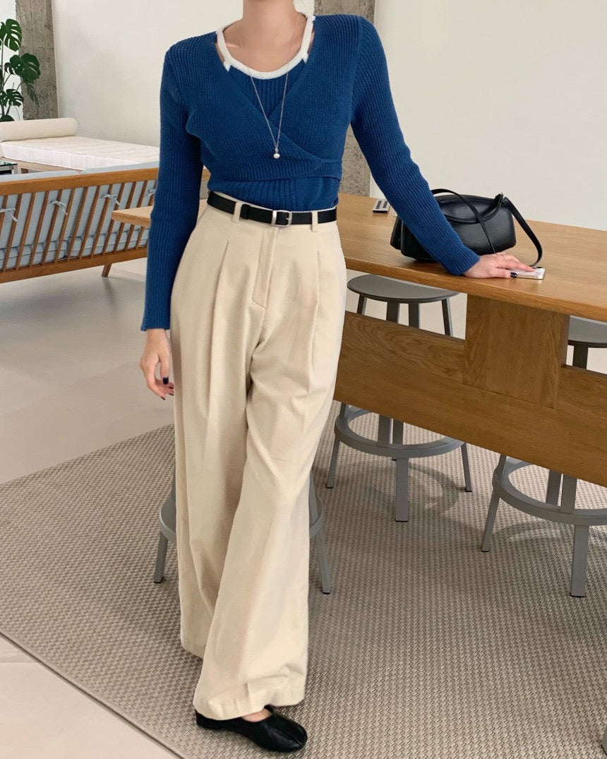 Halter Neck Spliced Layered Tie-Knit Top