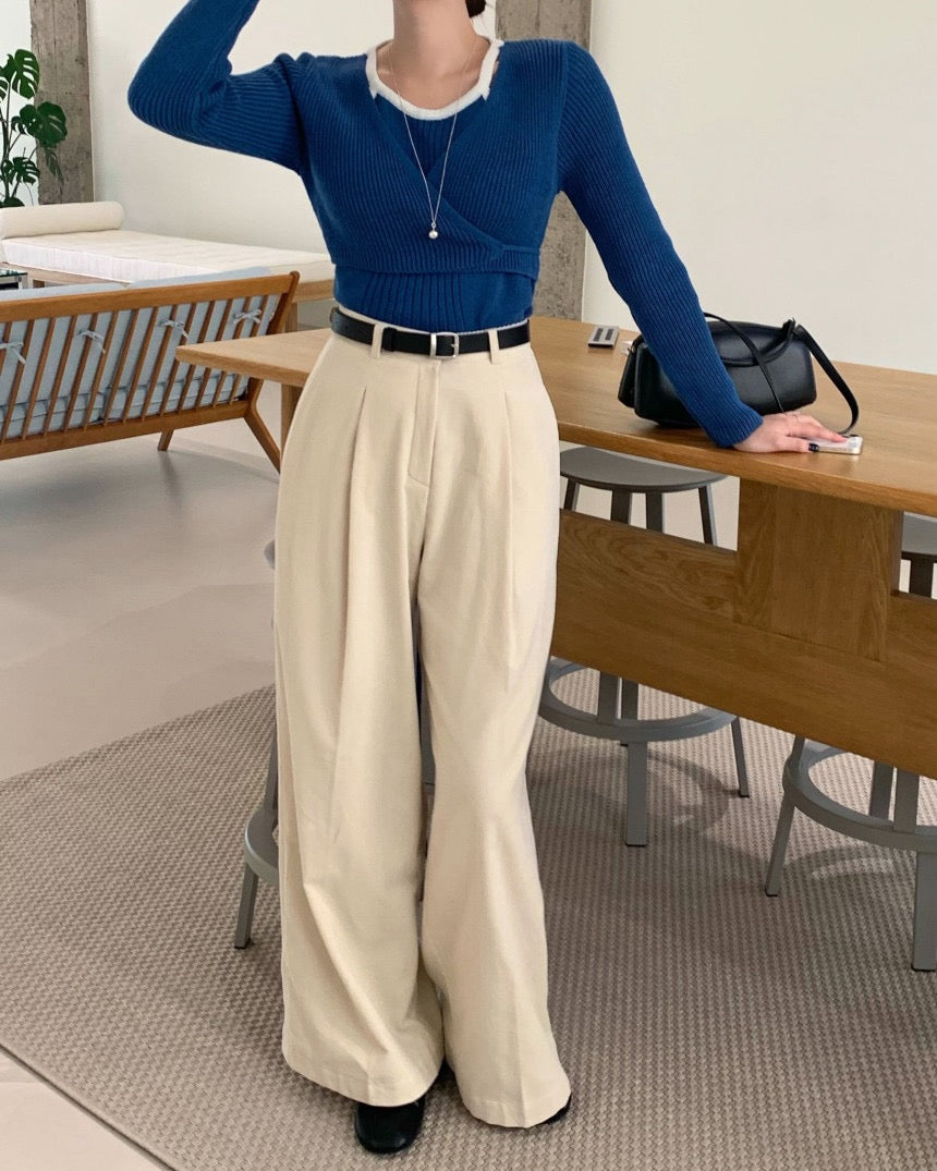 Halter Neck Spliced Layered Tie-Knit Top