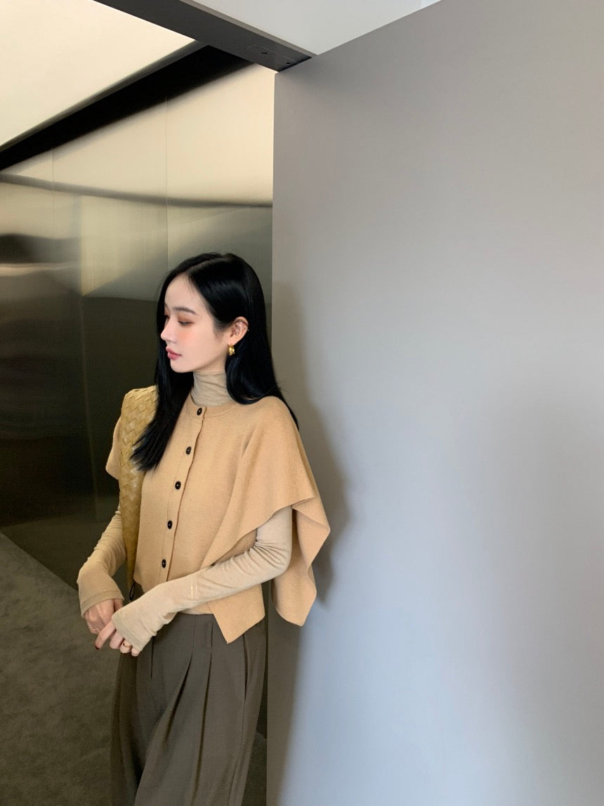 Fitted Long Sleeve Base Layer + Knitted Shawl Vest Set