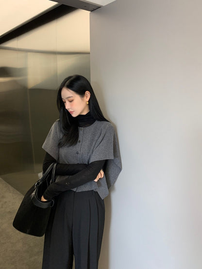 Fitted Long Sleeve Base Layer + Knitted Shawl Vest Set