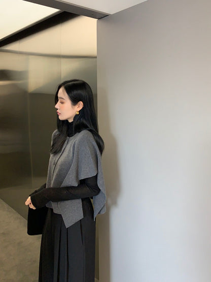 Fitted Long Sleeve Base Layer + Knitted Shawl Vest Set