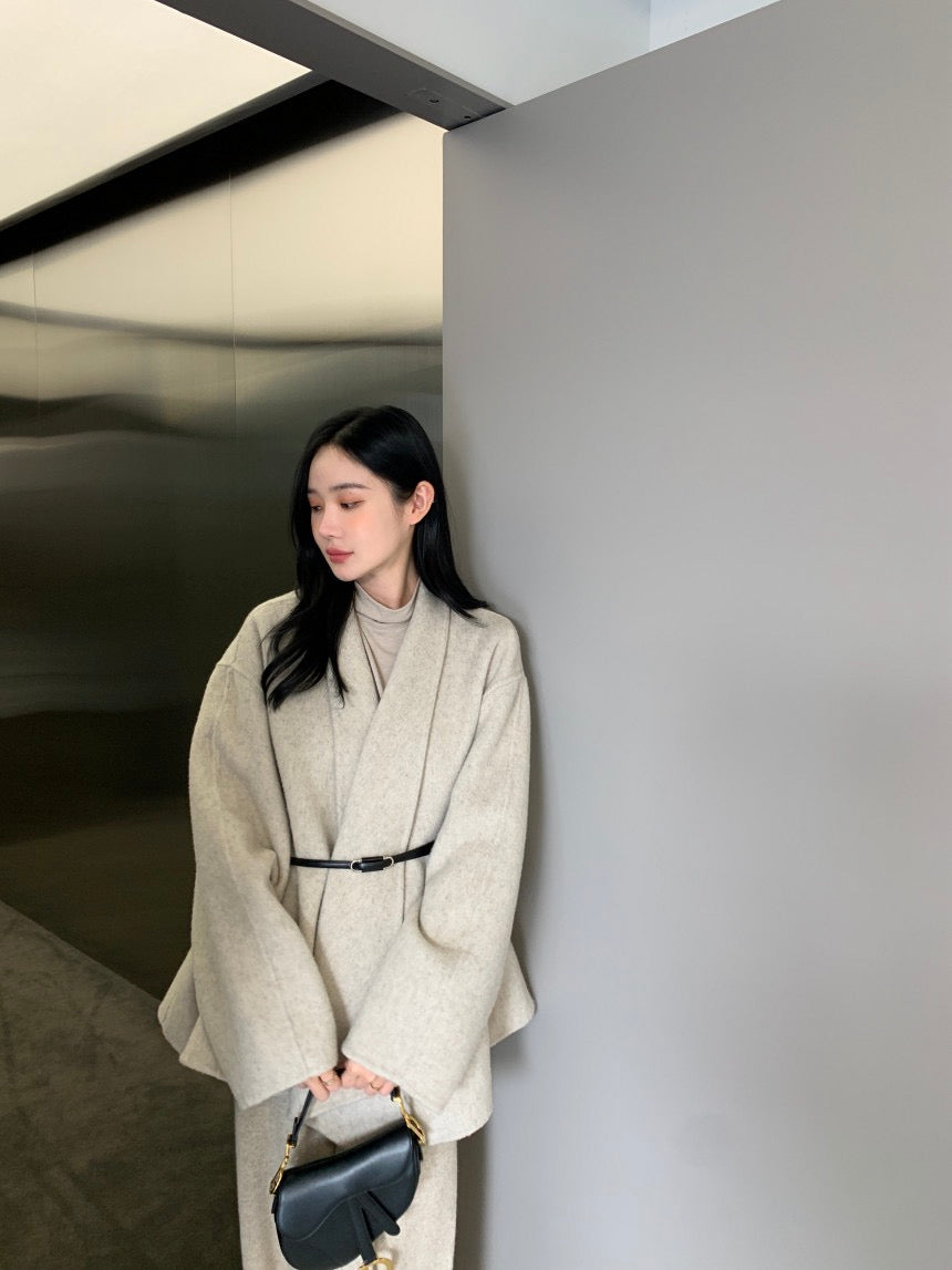 收腰顯瘦雙面呢子大衣