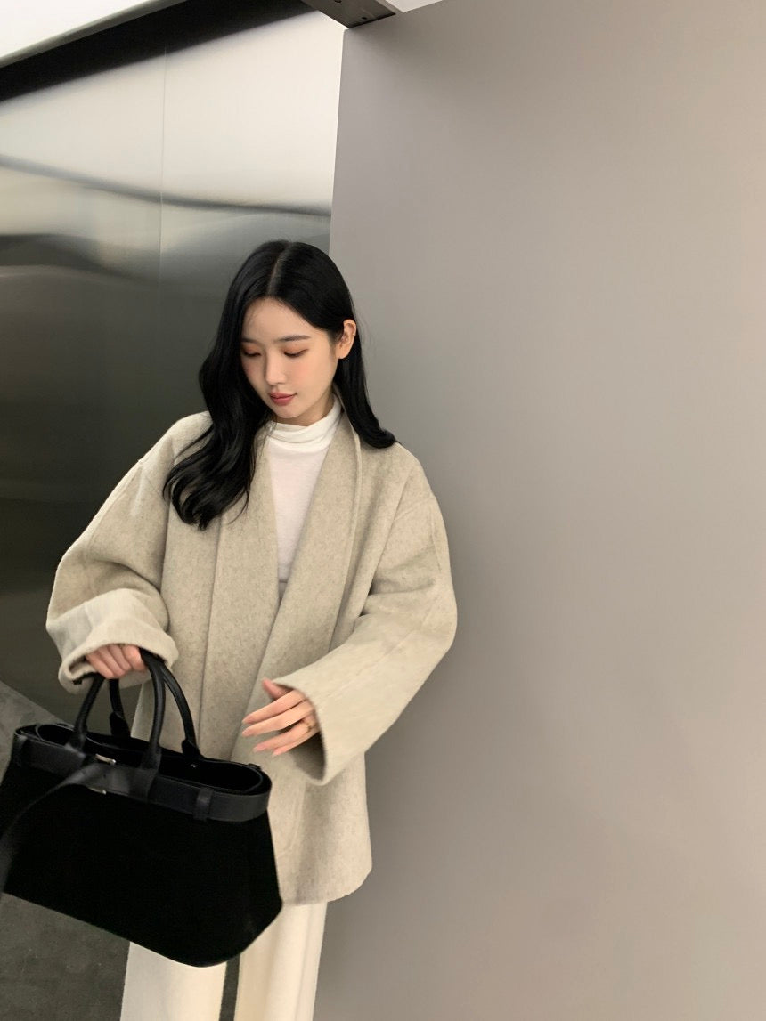 收腰顯瘦雙面呢子大衣