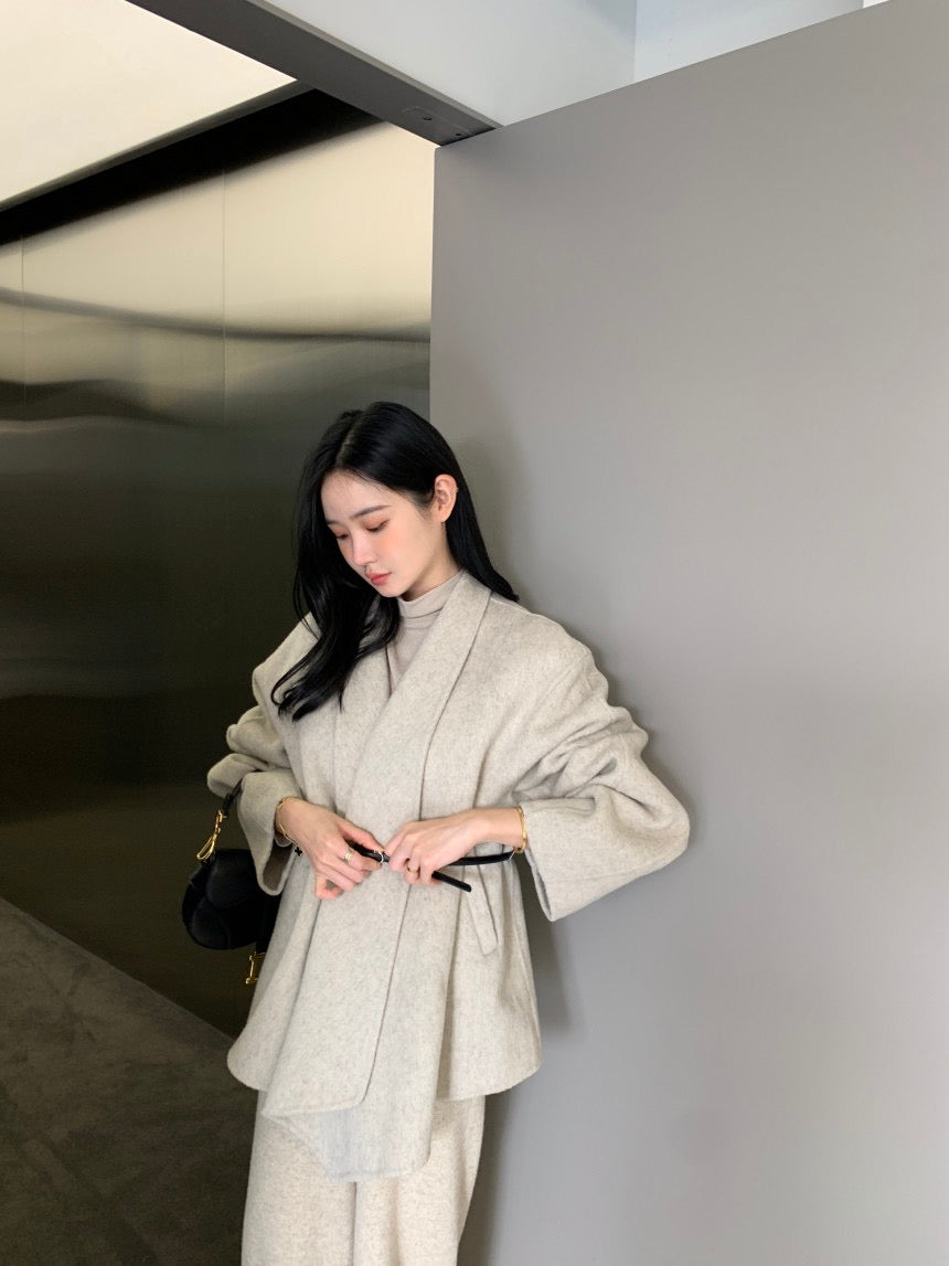 收腰顯瘦雙面呢子大衣