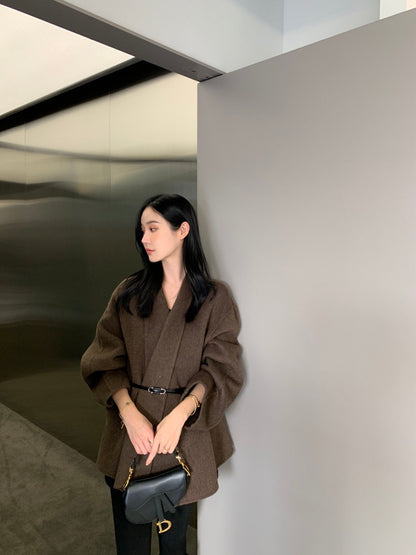 收腰顯瘦雙面呢子大衣