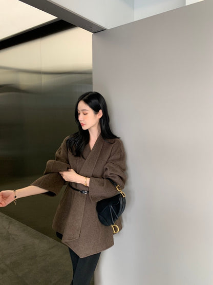 收腰顯瘦雙面呢子大衣