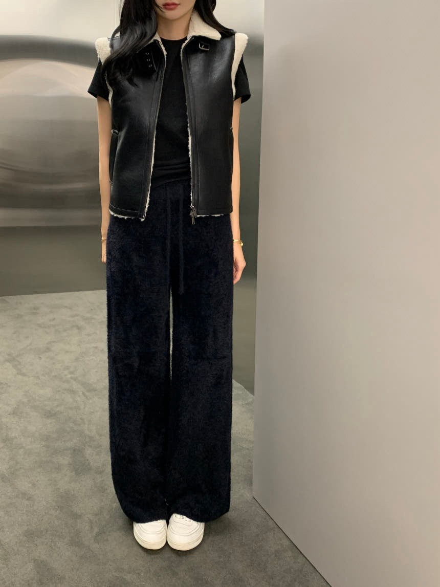 翻領皮毛機車馬甲