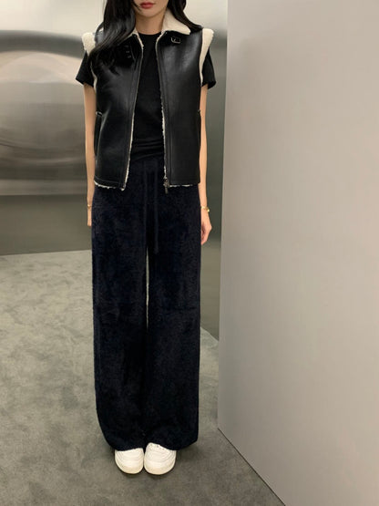 翻領皮毛機車馬甲