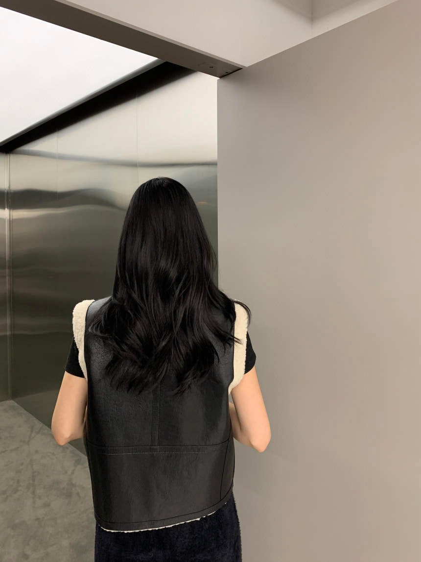 翻領皮毛機車馬甲