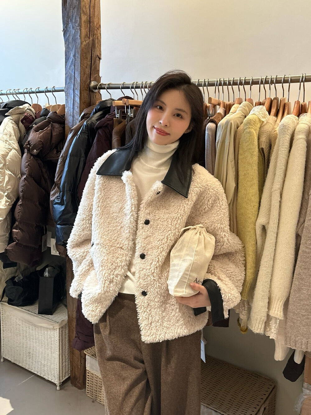 Color-blocked Turn-down Collar Single-breasted Short Jacket