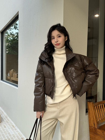 Vintage Glossy Stand Collar Down Jacket