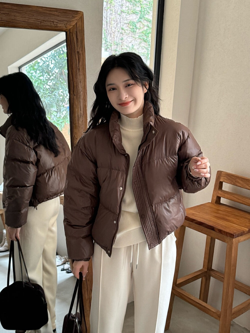 Vintage Glossy Stand Collar Down Jacket