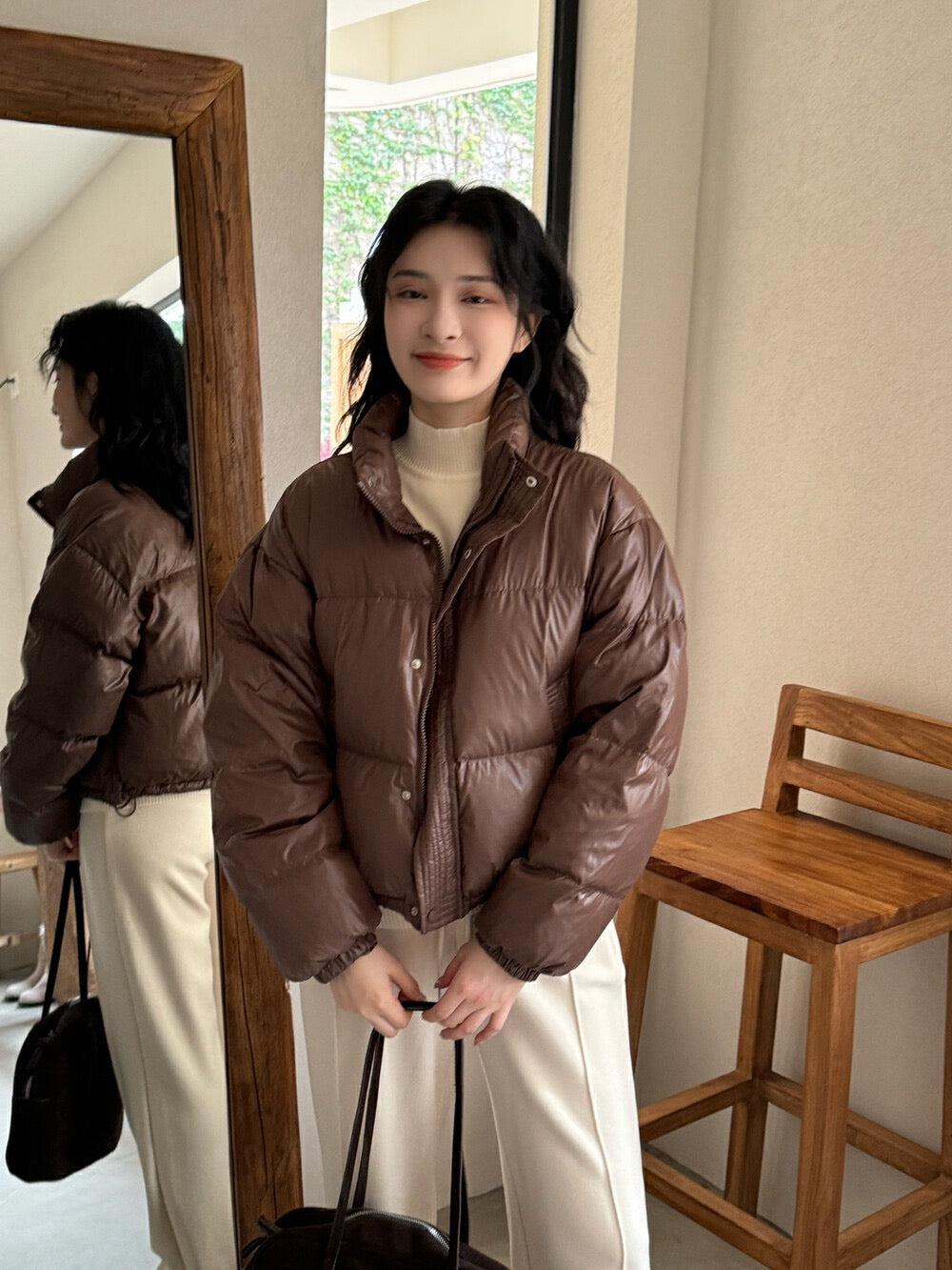 Vintage Glossy Stand Collar Down Jacket