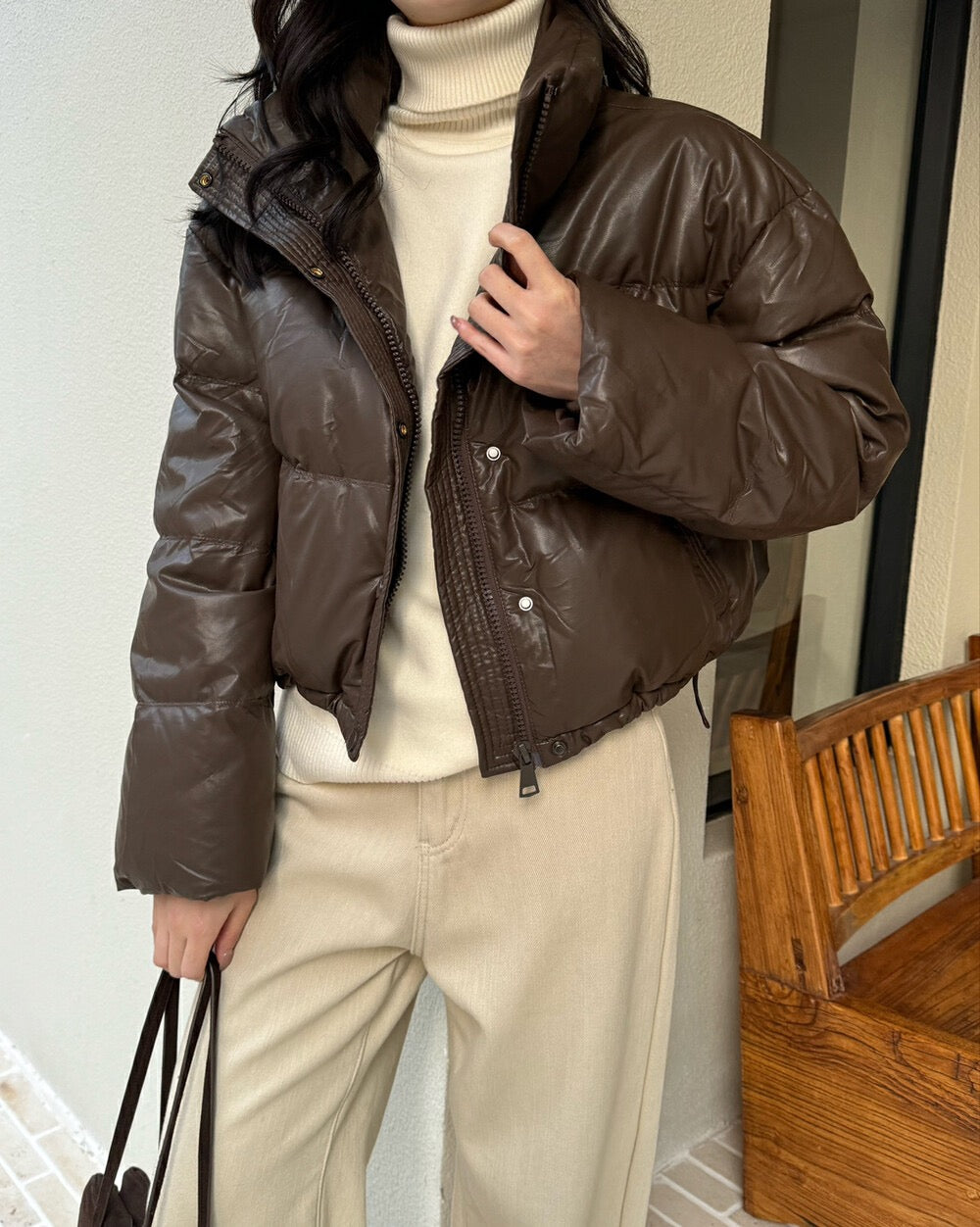 Vintage Glossy Stand Collar Down Jacket