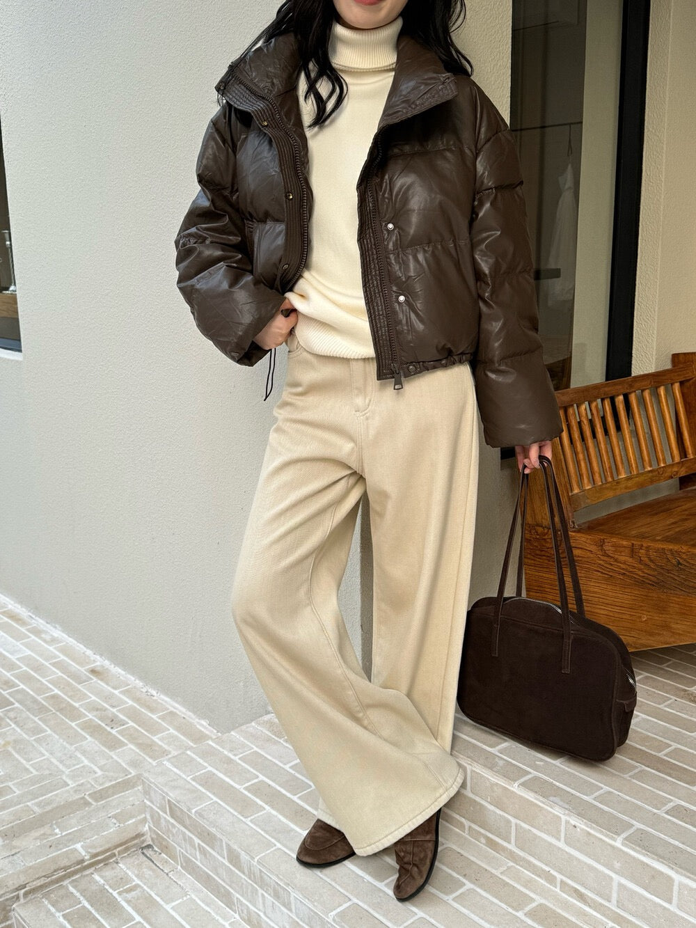 Vintage Glossy Stand Collar Down Jacket