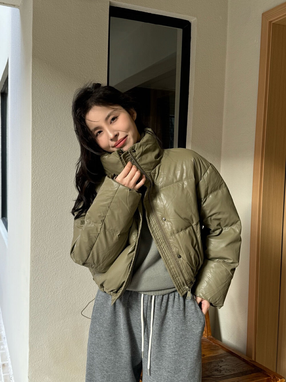 Vintage Glossy Stand Collar Down Jacket