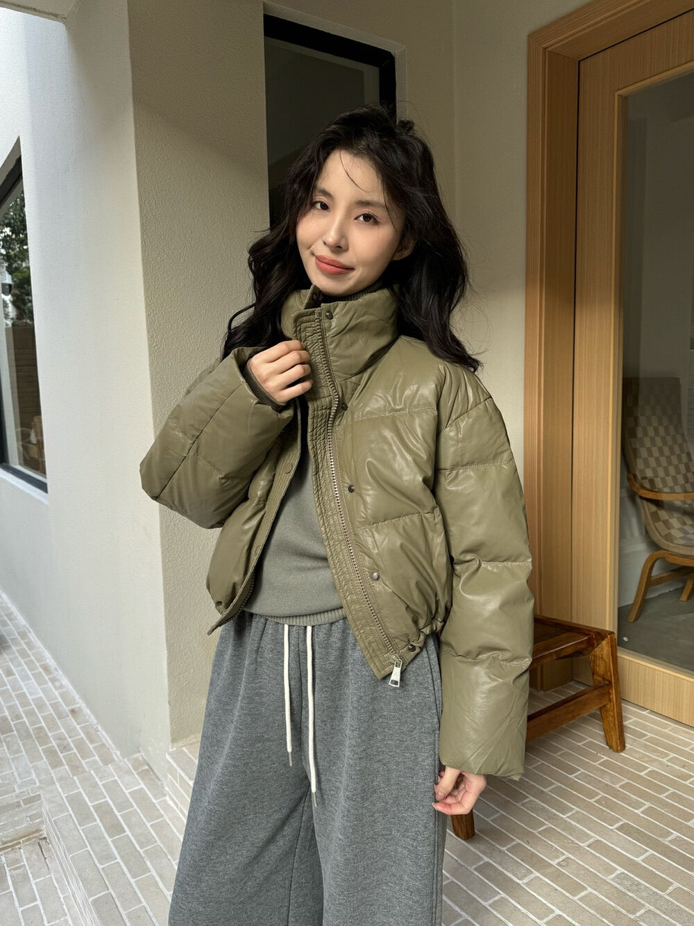 Vintage Glossy Stand Collar Down Jacket