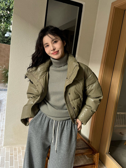 Vintage Glossy Stand Collar Down Jacket