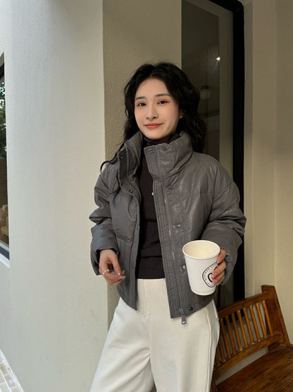 Vintage Glossy Stand Collar Down Jacket