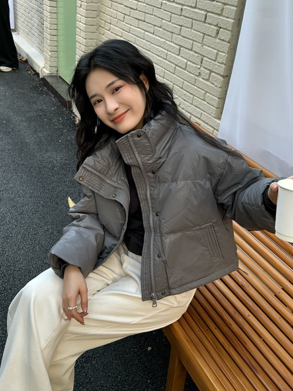 Vintage Glossy Stand Collar Down Jacket