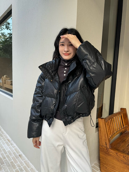 Vintage Glossy Stand Collar Down Jacket