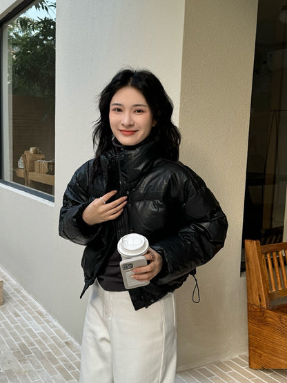 Vintage Glossy Stand Collar Down Jacket