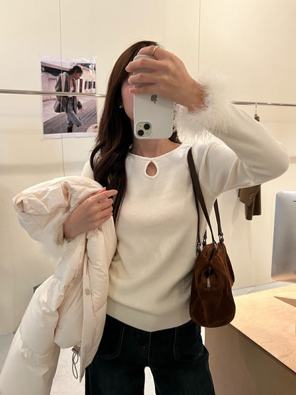 Ruffled Cut-out Fur Patchwork Top