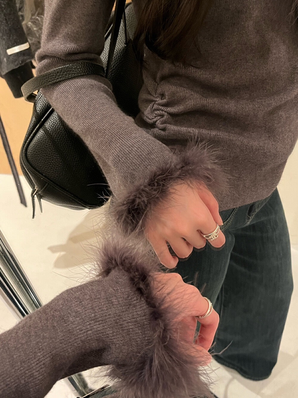 Ruffled Cut-out Fur Patchwork Top